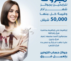 ضمن حملته (فكر زيادة بقرارك واعمل كل الفرق بحياتك) بنك الإسكان - فلسطين يعلن عن الفائزين بجوائز حسابات التوفير لشهر اذار 2021